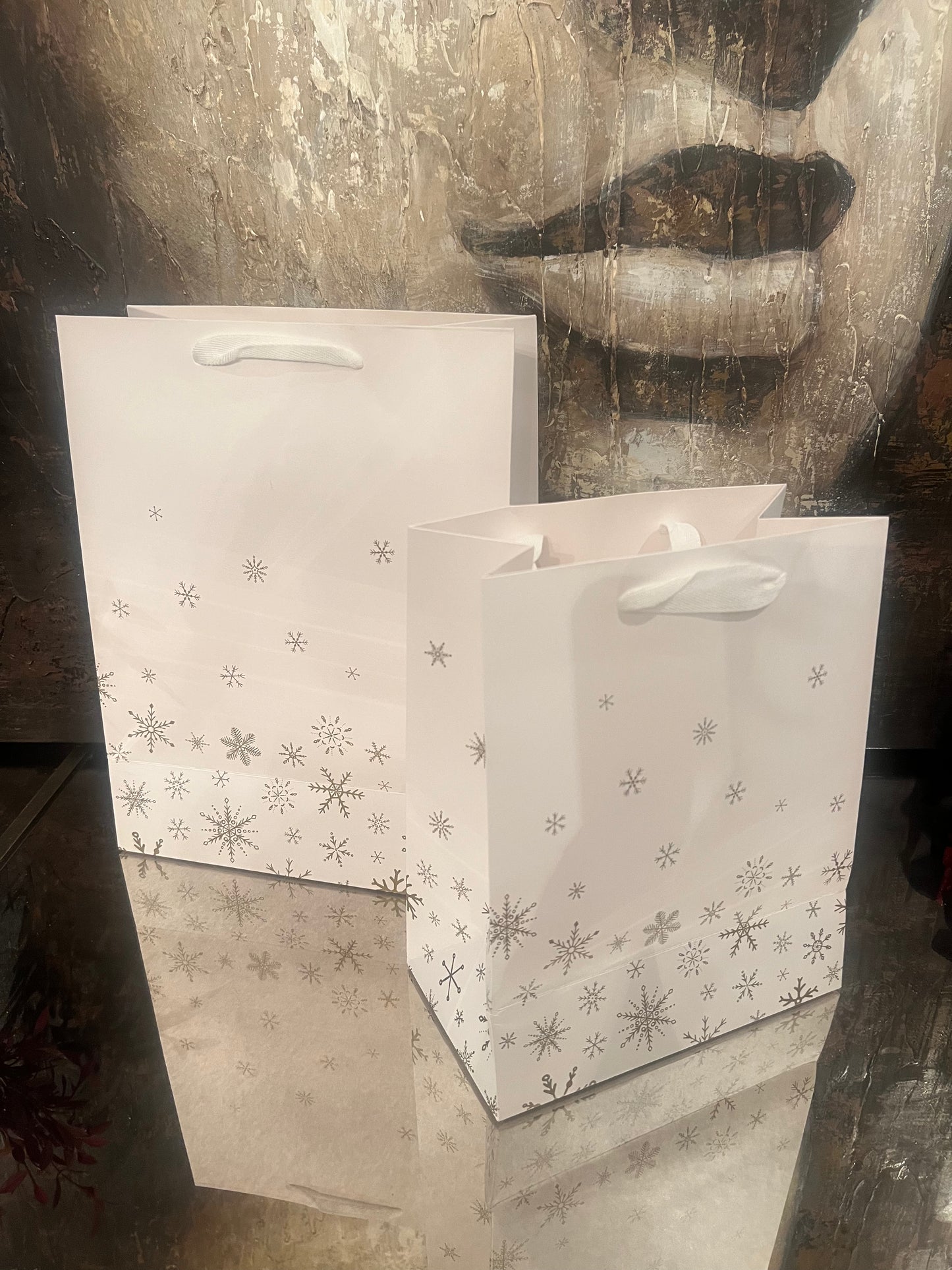 Gold & White Snowflake Gift Bag - Medium