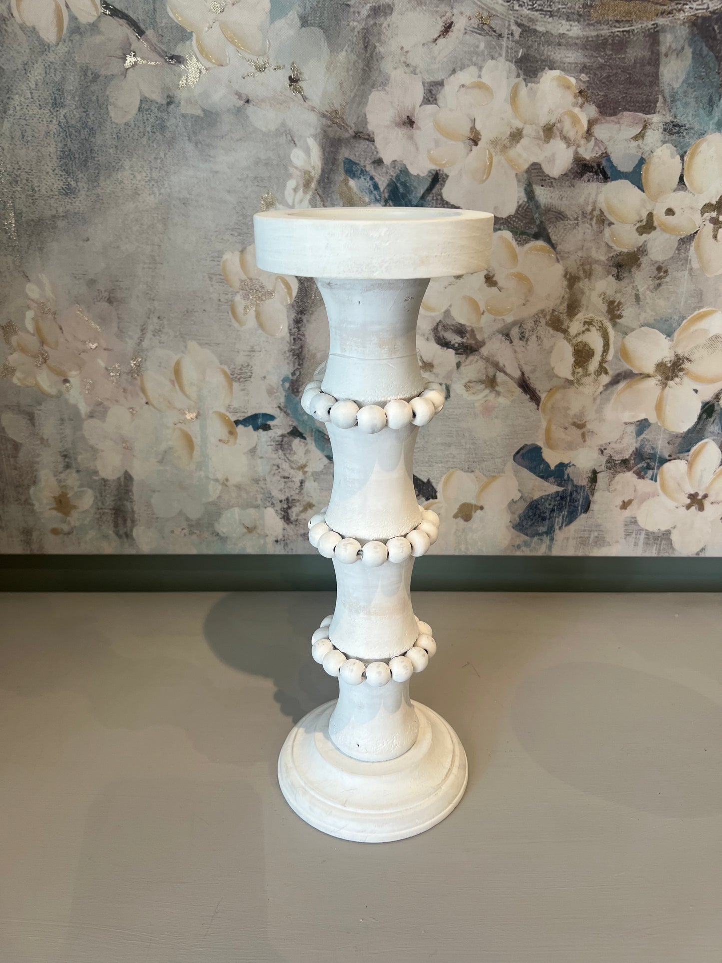 Wooden Column Candle Holder White - Large