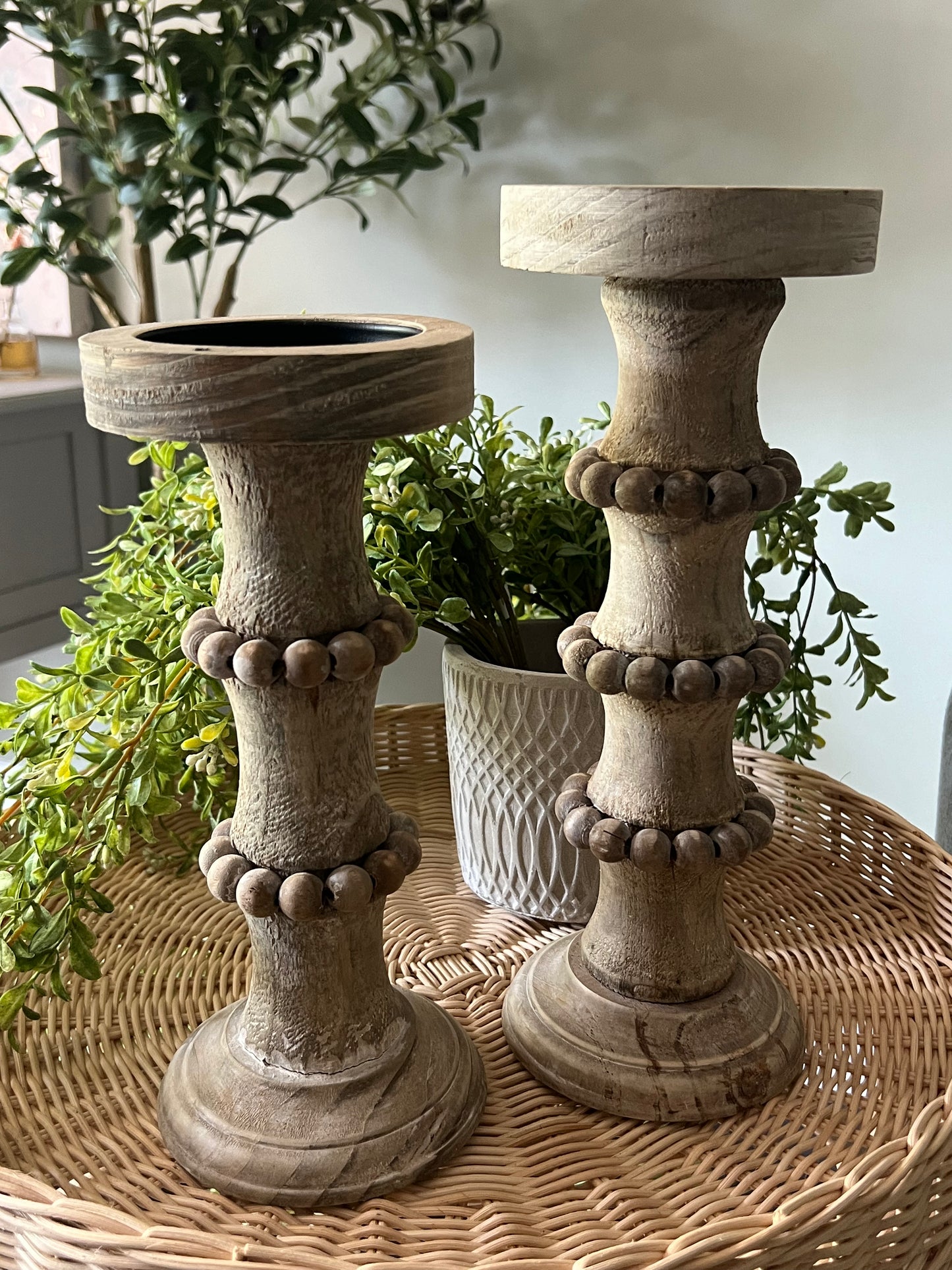 Wooden Column Candle Holder Natural - Large