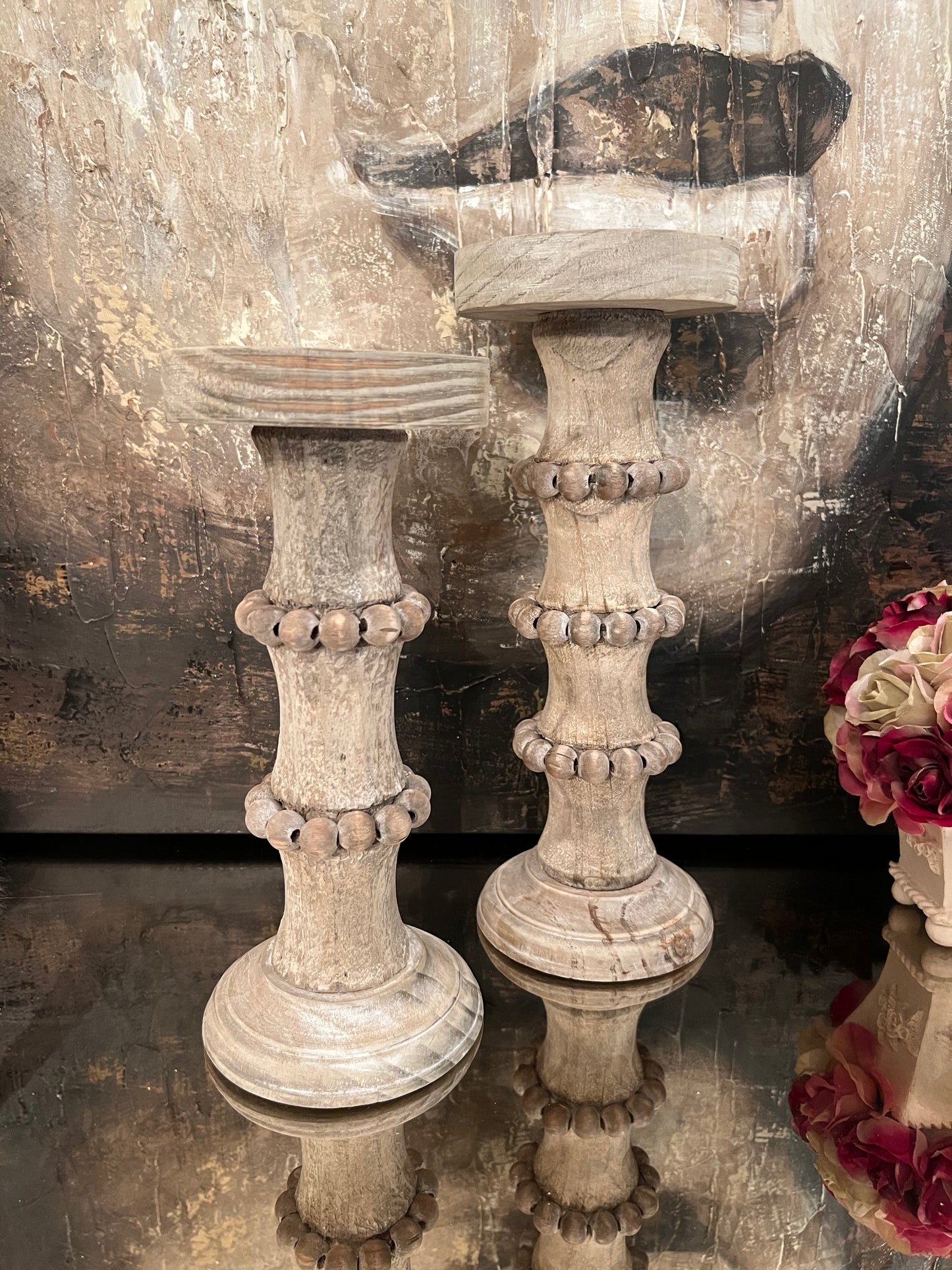Wooden Column Candle Holder Natural - Medium