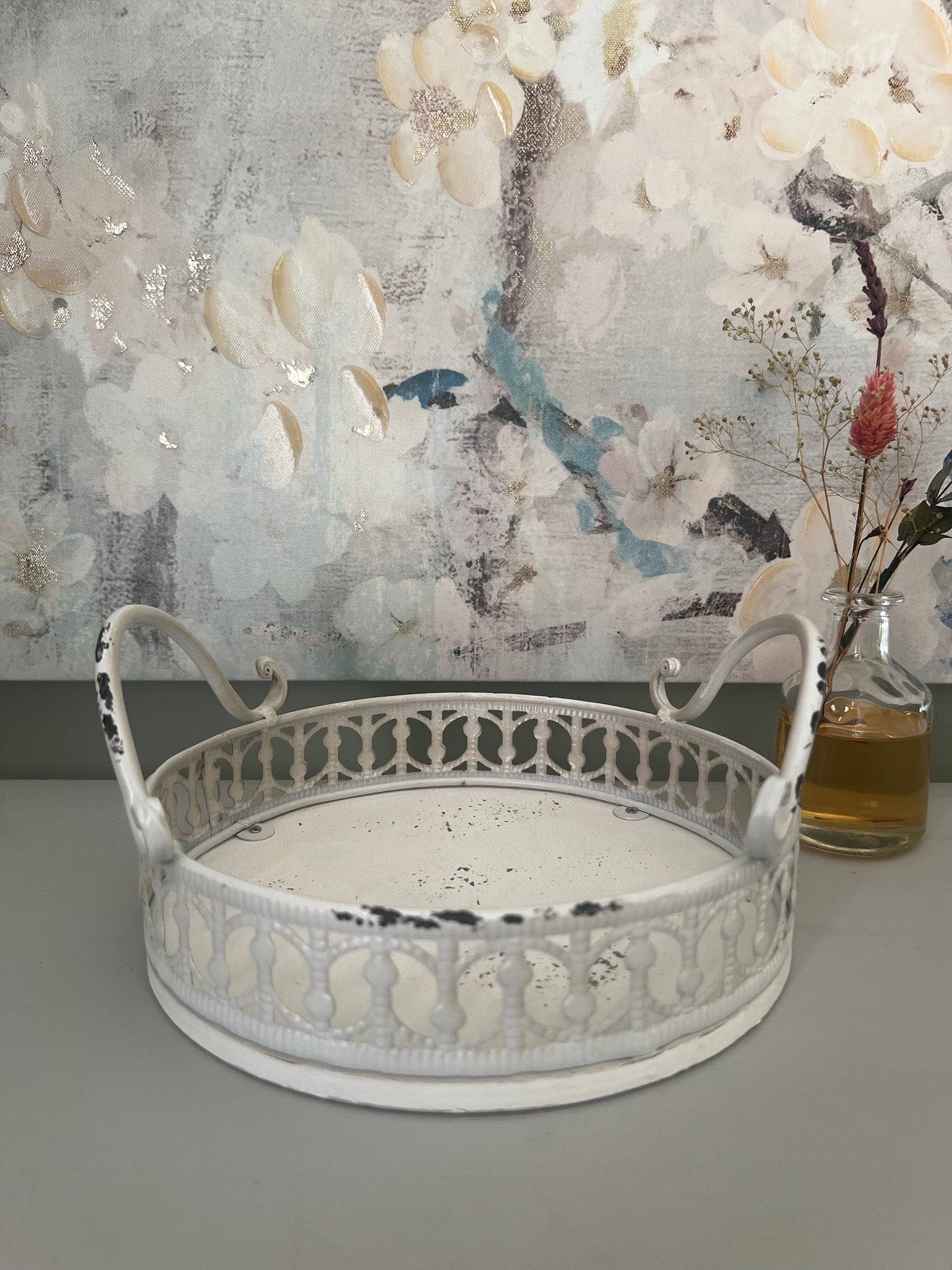 Round Antique Trays with Handles - Set of 2
