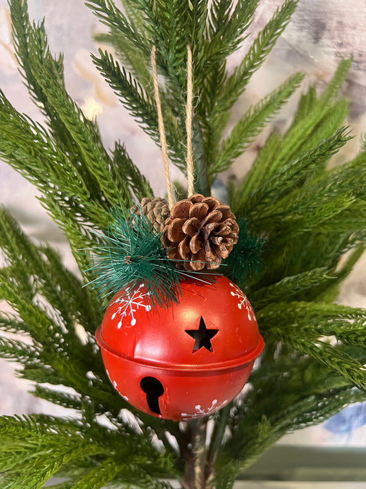 Jingle Bell Ornaments with Pine Greens - Set of 3