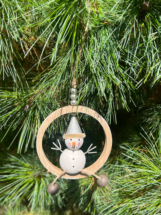 Wooden Christmas Ring Hangers - Snowman