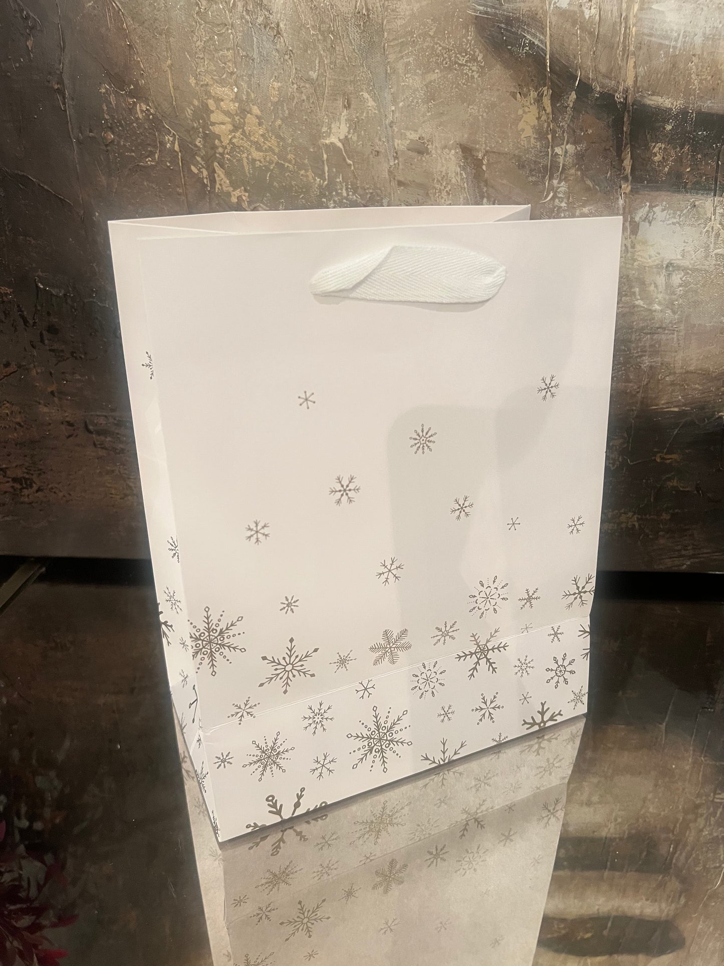 Gold & White Snowflake Gift Bag - Medium