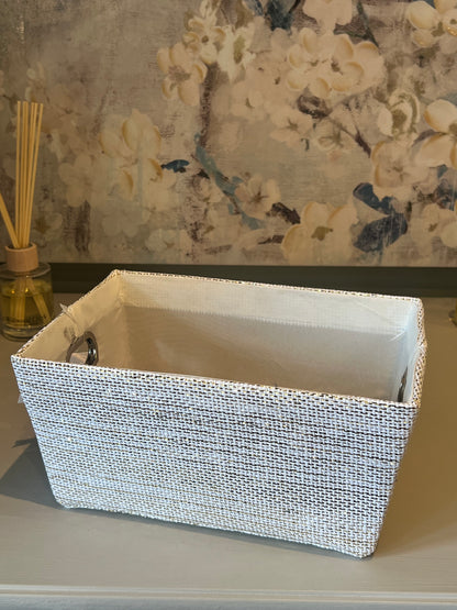 Silver & White Fabric Basket