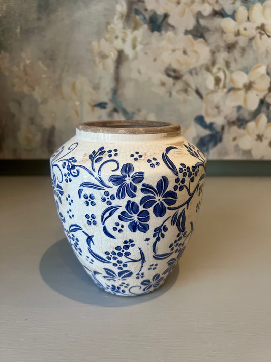Ceramic Vase with Blue Flowers