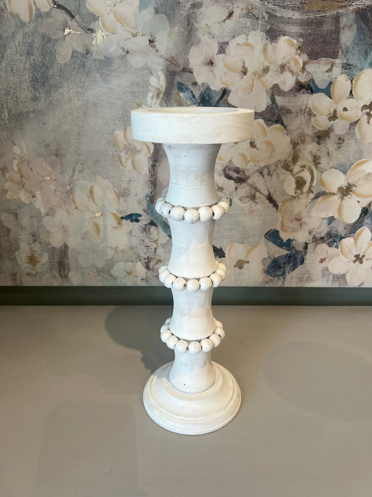 Wooden Column Candle Holder White - Large