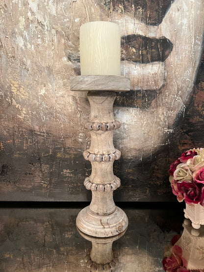 Wooden Column Candle Holder Natural - Medium