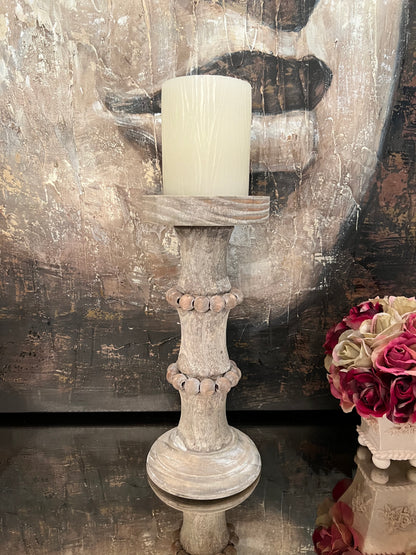 Wooden Column Candle Holder Natural - Small