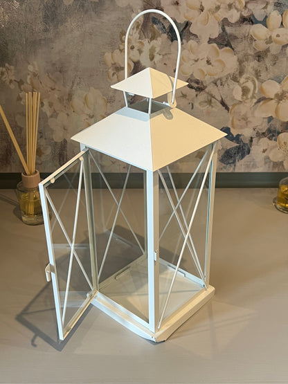 White Iron & Glass Lantern