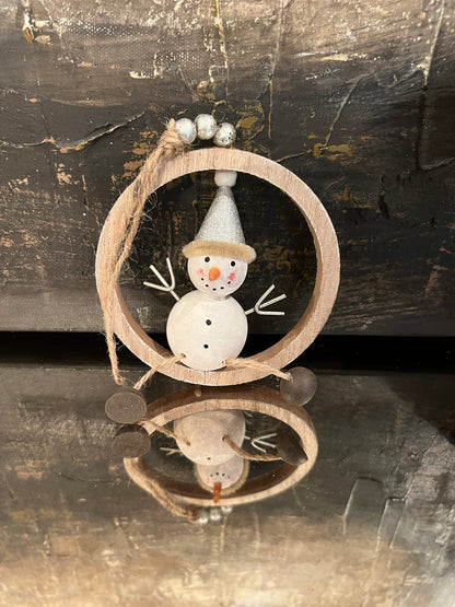 Wooden Christmas Ring Hangers - Snowman